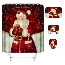 Set de perdele de duș festive pentru Crăciun, accesorii de baie din material ecologic cu design de Moș Crăciun, om de zăpadă, model care nu se
