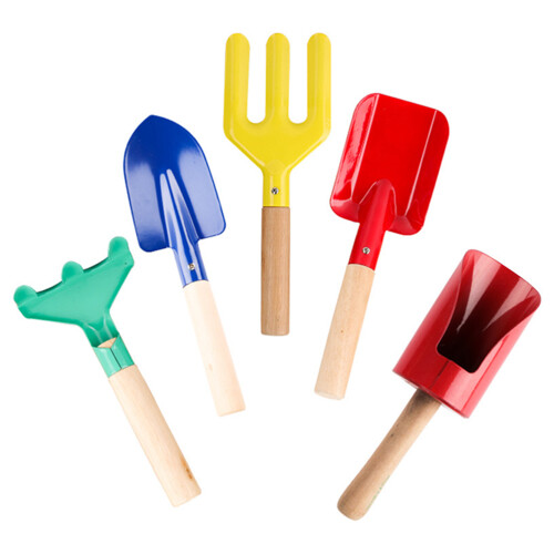 5Stk Kinder Gartengeräte Holzgriff Hacke