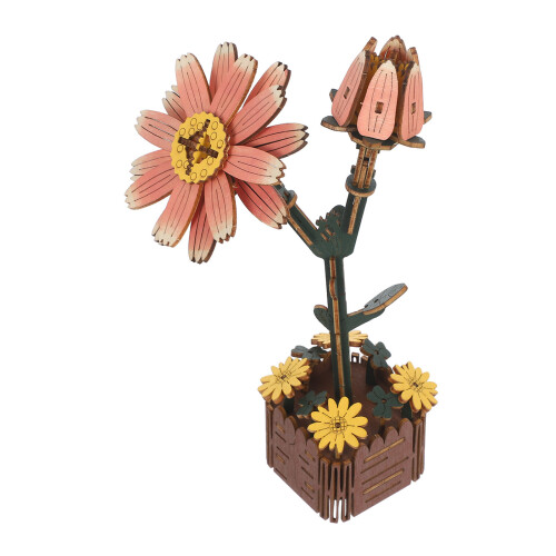 3 Piezas Madera Flor Margarita 3D Con Jarrón DIY 2