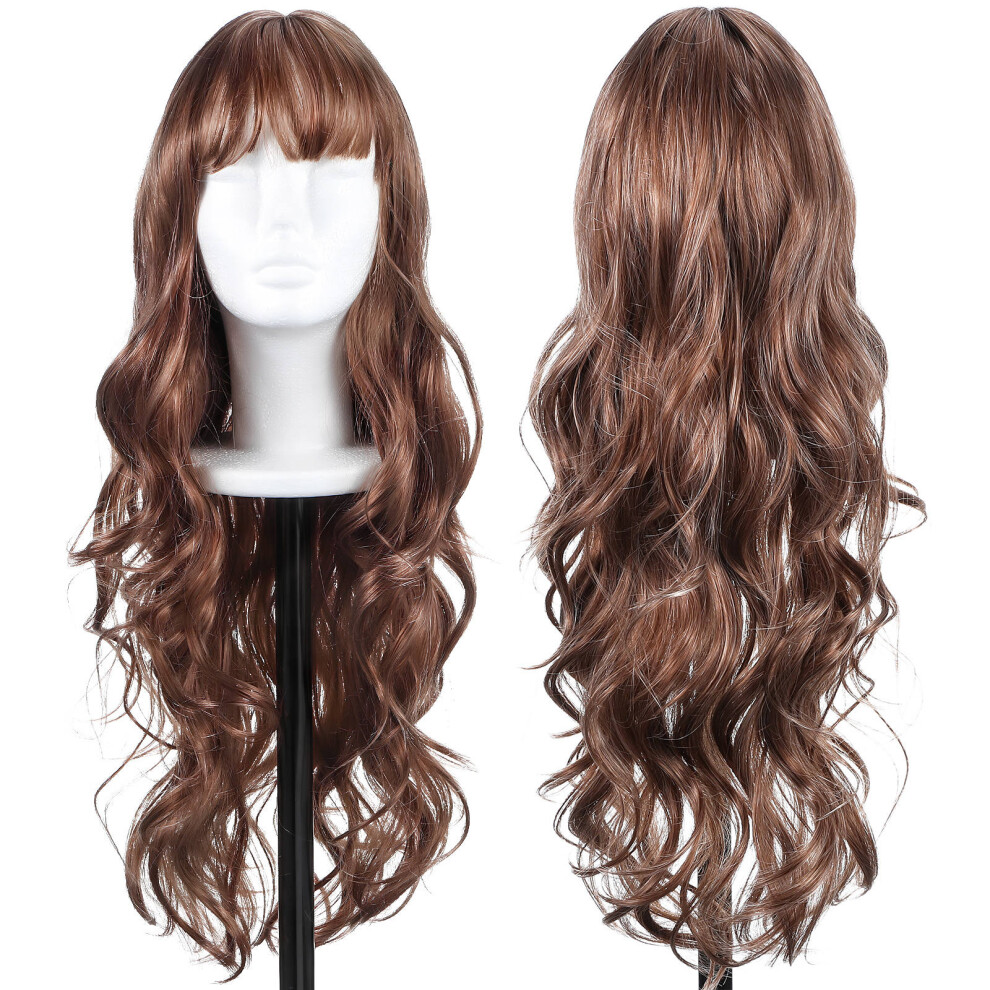 Ohphcall Unisex Curly Wig: Long Wavy Synthetic Hair With Bangs For Women Daily Use
