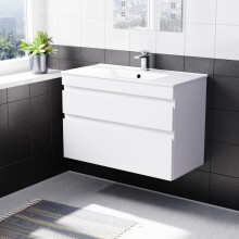Nes Home 800mm White Wall Hung 2 Drawers Handleless Slim Basin Vanity Unit
