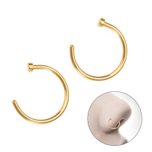 2Pcs Golden Titanium Steel Nose Rings C-Shaped Open Hoop for Women Men