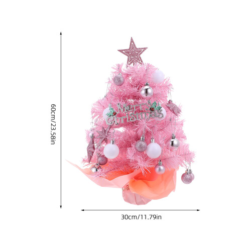 Tabletop Christmas Tree: 2Ft Mini Artificial With Lights, Pink 2