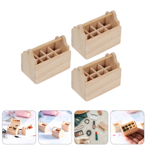 3 Pcs Miniature Wooden Toolbox Model Decor Ornaments 2