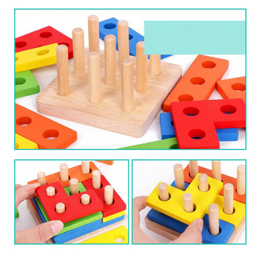2 Set Legno Geometrici da Impilare e Ordinare per Bambini