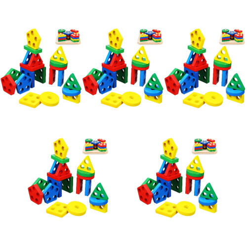 5 Sets Wooden Sorting Stacking Montessori Toys Color Shape Recognition 2