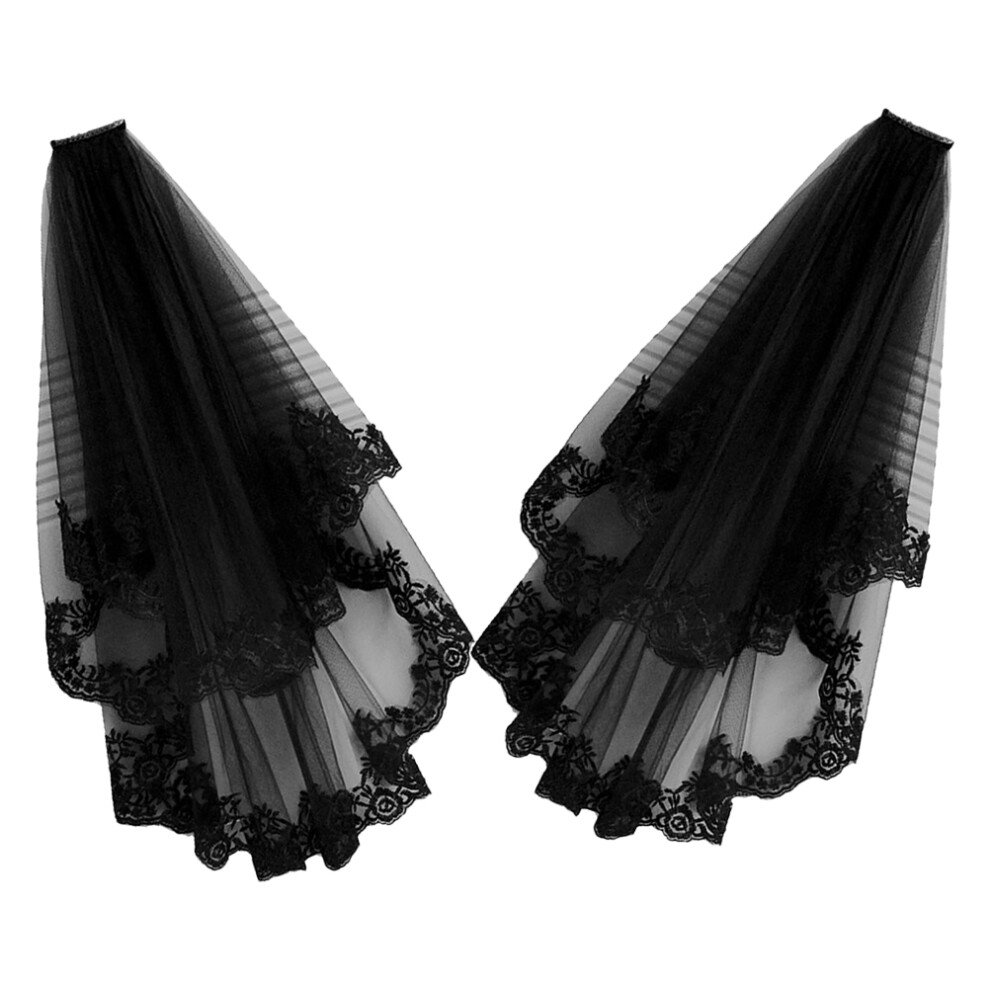 2 Sztuki Czapka WiedźMy Z Czarnej Koronki Na Przebierankę-image