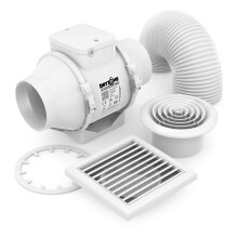 Dryzone In-Line Extractor Fan Kit with Timer (100mm, White) For Lofts or Ceiling Voids Includes External & Internal Vents & Duct