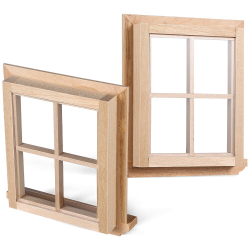 8Pcs Rustic Beige Mini Doll House Window Frames for Furniture Models 1