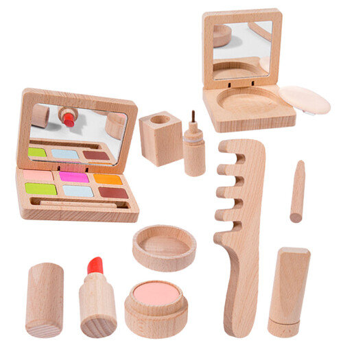 3 Set Kit Trucco Bambina Salone Bellezza In Legno 2