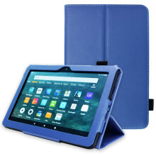 (Blue) TECHGEAR Smart Case For Amazon Fire HD 8" / HD 8" Plus (2022 & 2020 / 10th & 12th Generation) PU Leather Folio Smart Stand Cover with Hand Strap