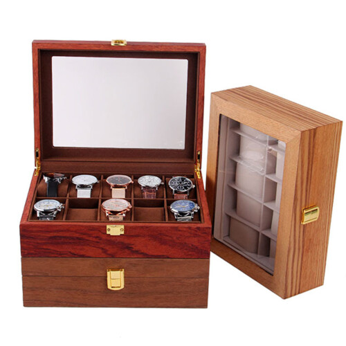 1St Träförvaringslåda Låsbar Klockbox Retro Klockorganisatör 2