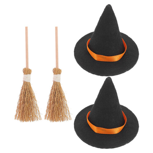 4Satser Mini Häxhattar Och Kvastar För Dockor Och Mini 1