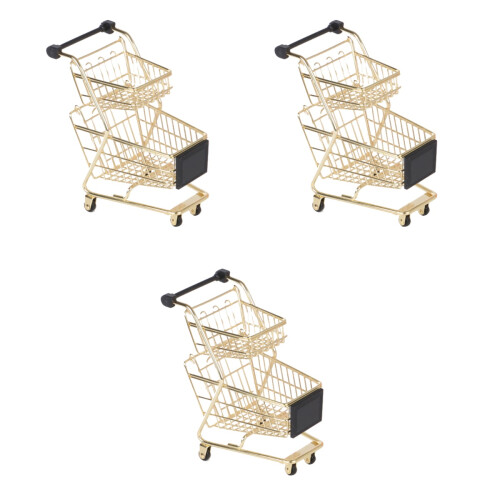 3St Mini Winkelwagen Kinderen Gouden Plastic Speelgoedset 2