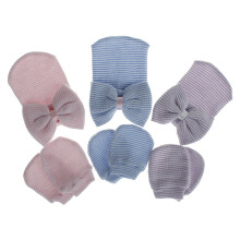 Baby Gebreide Handschoenen Hoed Grote Stropdas Paars Wit