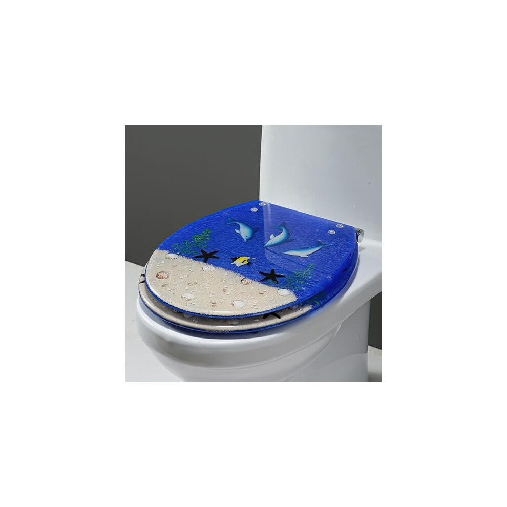 Bathroom Toilet Lid Transparent Resin Seat With 3D Ocean Shells & Gravel Slowclose Quickrelease Adjustable Hinge 9323874285818
