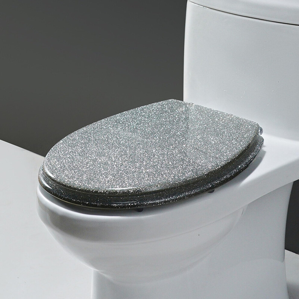 Soft Close Toilet Seat Quick Release Stainless Steel 360Degree Hinges Fix Fittings Oval Resin Glitter Lid 42X36cm 9323874286563