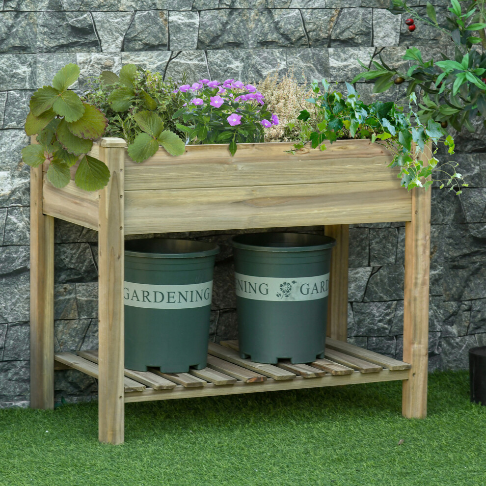 Outsunny Raised Garden Bed W/ Legs And Storage Shelf Elevated Wood Planter Box