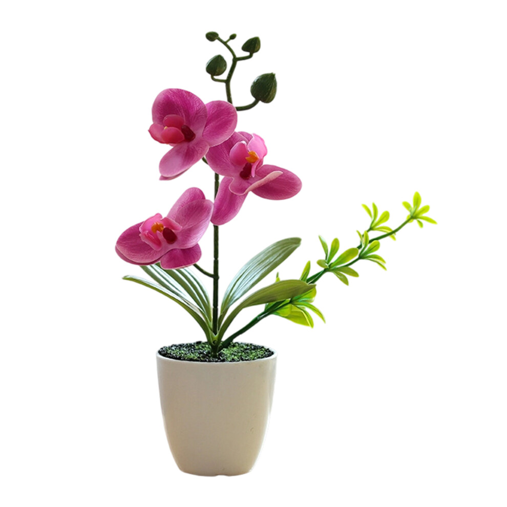 Realistic Faux Orchids Potted Floral Arrangement-Purple red