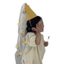 Flower Veil Birthday Party Hat Hair Accessory For-Yellow