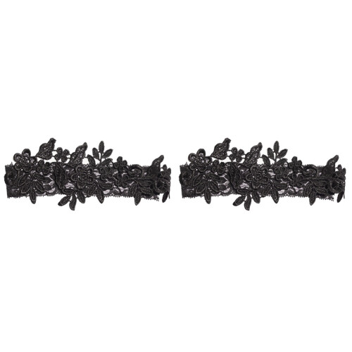 2St Bruid Binnenbeenband Kant Bloem Elastisch Zwart Bruiloft Decor 1