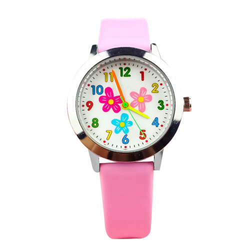 Flower Pattern Creatief Kinderhorloge Roze Quartz Comfortabel