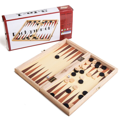 Ensemble Pliable Échecs Dames Backgammon Bois Portable Kaki 1