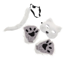 1Sats Vit Pälsmask Halvmask Katt Tretåiga Cosplay Paws