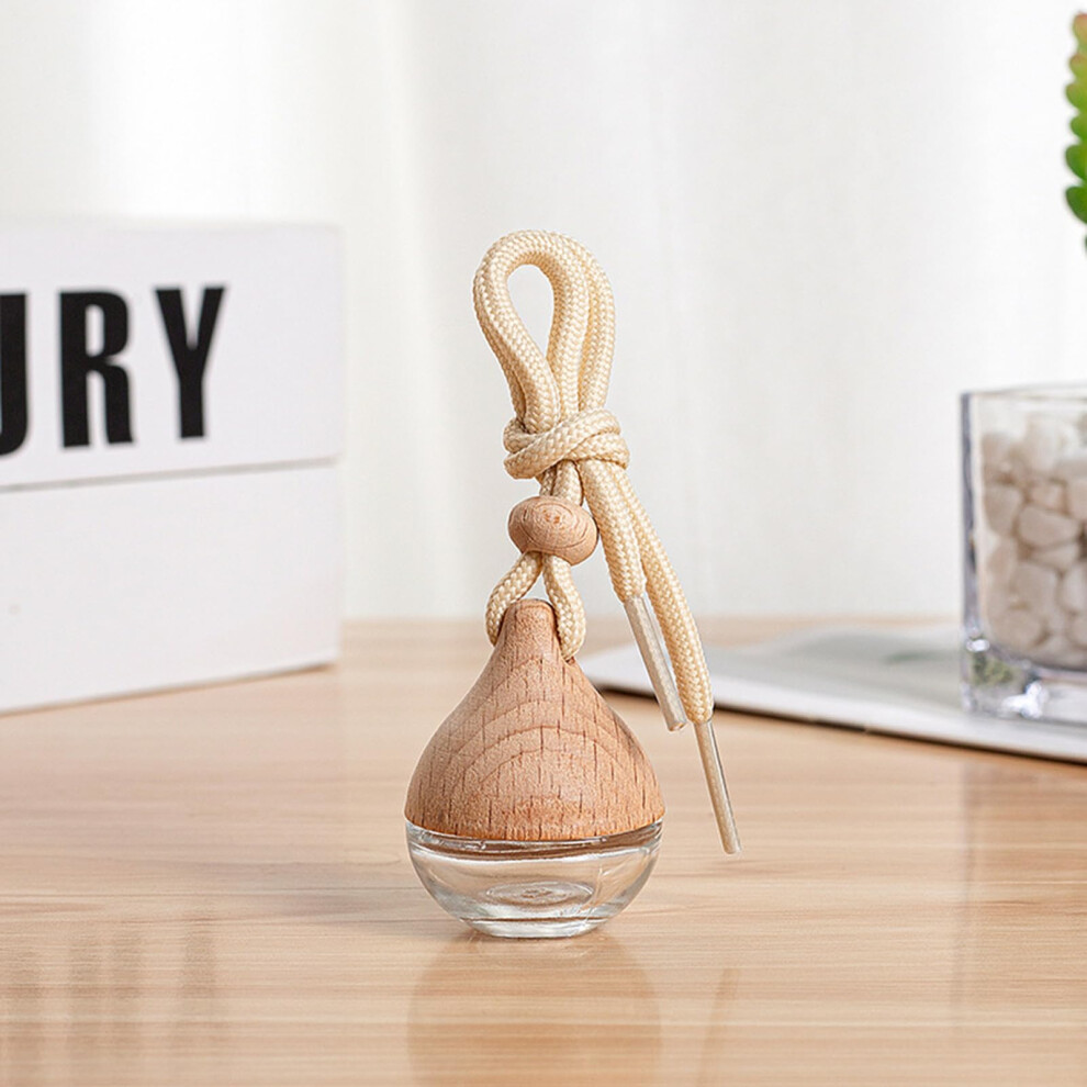 Empty Hanging Car Air Freshener Bottle With Wooden Cap, Refillable Glass Perfume Diffuser 9323874286952