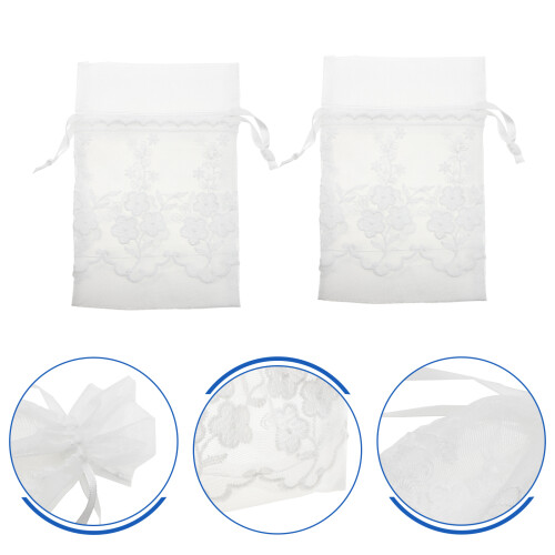 6Pcs White Polyester Lace Drawstring Jewelry Gift Pouches for Storage 2