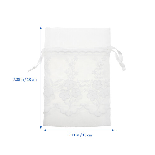 6Pcs White Polyester Lace Drawstring Jewelry Gift Pouches for Storage 1