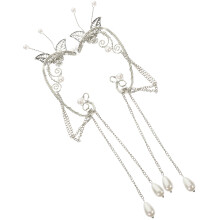 1Paar Nicht Stechende Ohrmanschette Ohrclips Silber Mit Perlen