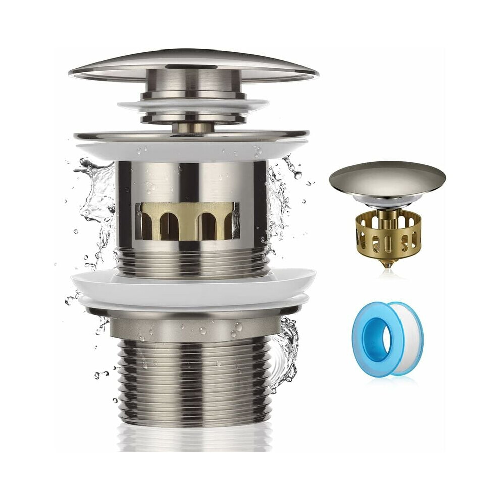 Easy Installation Pop-Up Drain For Standard Sinks, Brushed Nickel Finish Anti Clogging Drain Stopper For Freestanding Bathtubs 9060116576203