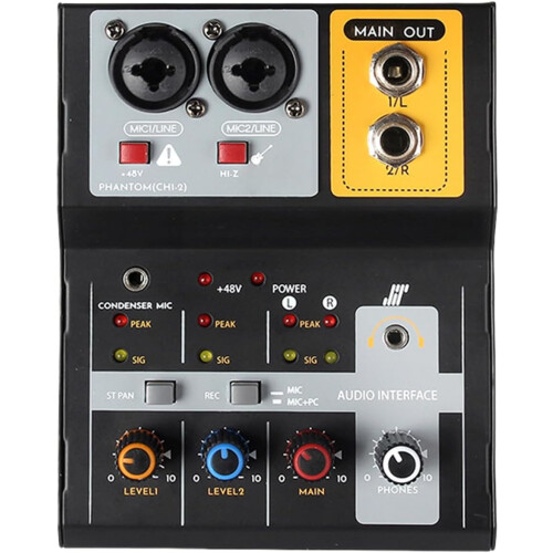 2 Channel Mixing Console Low Noise Processing Bidirectional USB Audio Mixer For Recording Studio 2