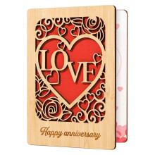 1 Natural Bamboo Anniversary Card with Sturdy Rack for Couples, Wedding, Birthday, Christmas, Valentines Christmas Birthday for Wife Husband Girlfrien