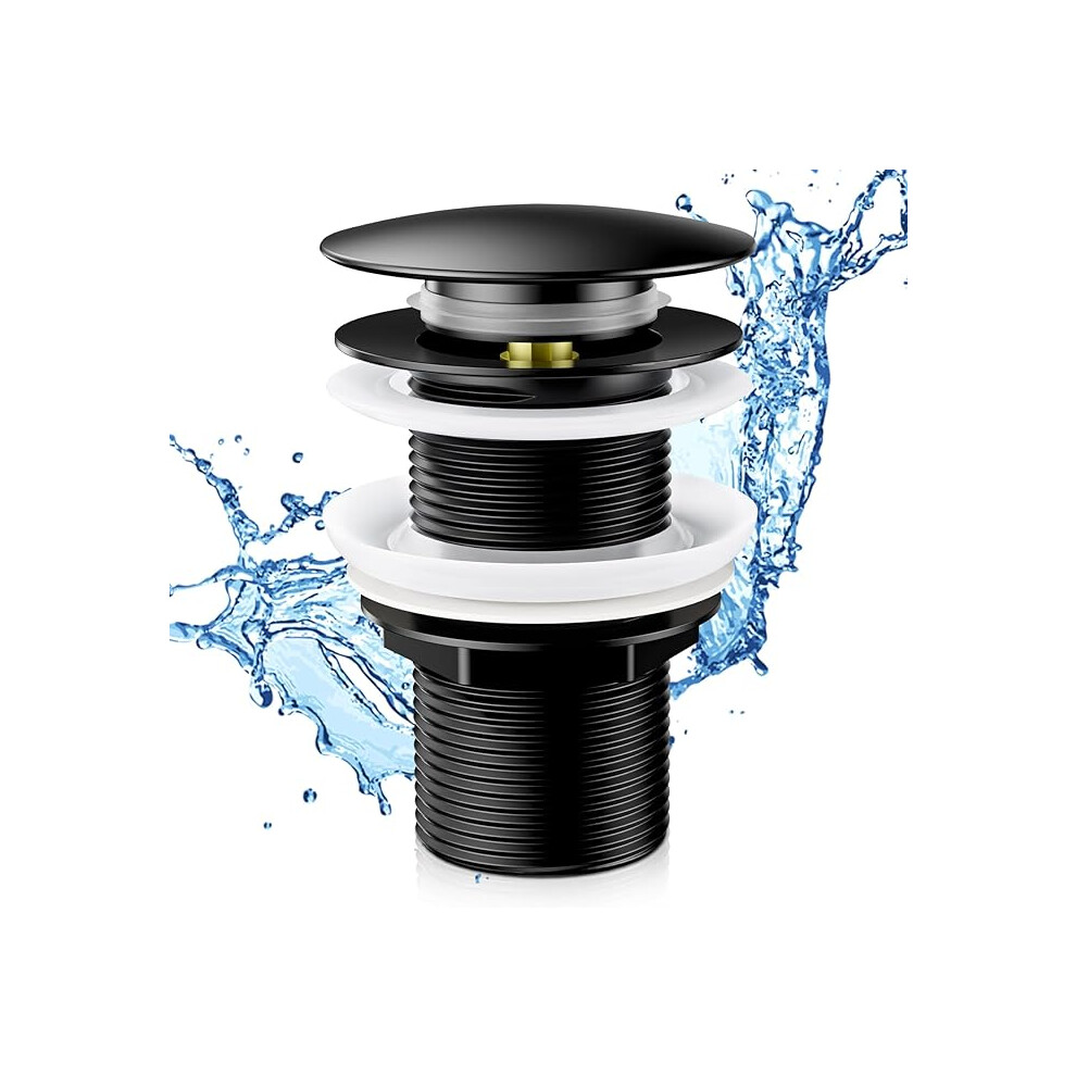 Matte Black Finish Bathroom Sink Drain, Easy To Install Pop Up Drain Stopper With Multiple Anti-Leakage Design, All Metal Rustproof Brass And Stainles 9060116576814