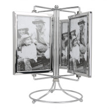 Double-Sided Display Frame for 4x6 Inch Pictures, Stainless Steel Stand with Glossy Glass Surface, Eight-Sided Design for Multiple Memories