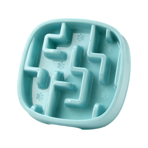 Slow Feeder Pet Bowl Nonslip Base For Small-Blue square plate