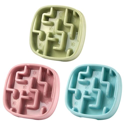 Slow Feeder Pet Bowl Nonslip Base For Small-Blue square plate 1