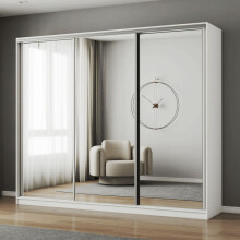 (250cm, White) FHI-DUBAI Mirrored Sliding Door Wardrobe