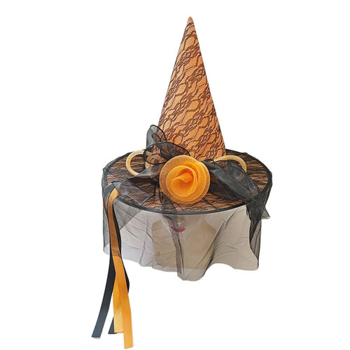 Halloween Cosplay Hat Witch Hat with Flower 33cm High Pointed