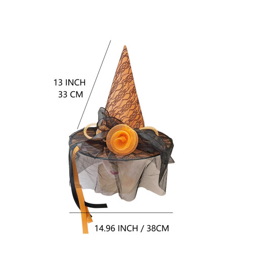 Halloween Cosplay Hat Witch Hat with Flower 33cm High Pointed 2
