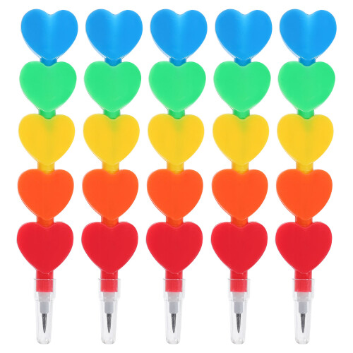 5Pcs Plastic Heart Shaped Stacking Pencils For Kids School Use