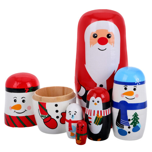 5 Sets 6-Layer Wooden Russian Nesting Christmas Dolls