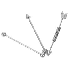 3Pcs Arrow Design Silver Stainless Steel Industrial Barbell Earrings