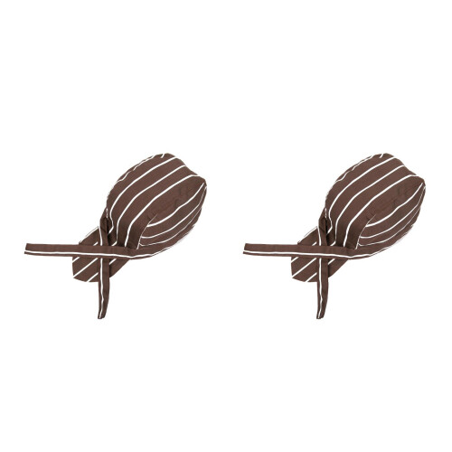 2Pcs Coffee Stripe Working Cap Kitchen Chef Hat for Restaurant Staff 2