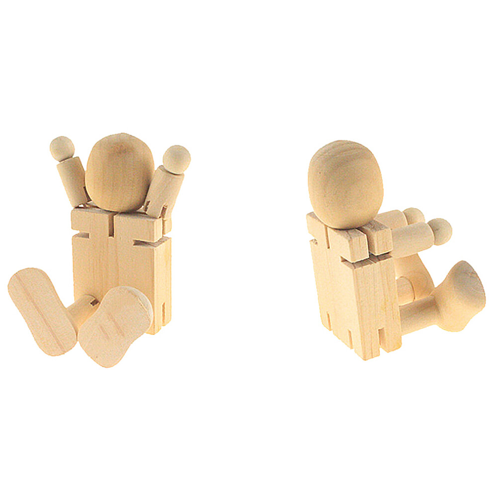 2 Sztuki Drewniany Robot Graffiti Z Ruchomymi Stawami BeżOwy-image