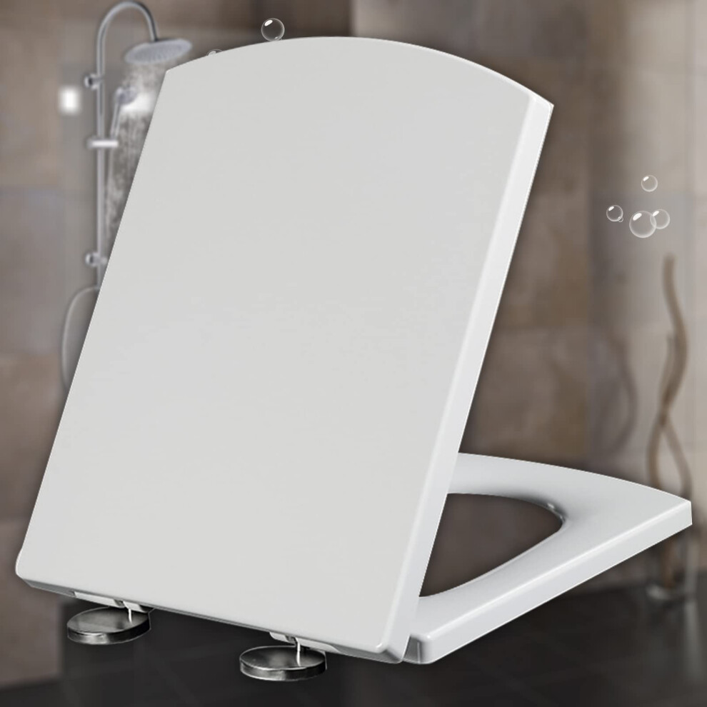 Square Toilet Seat White Quickrelease Lid Fixing Standard Fit 4450Cm X 37Cm Easy To Assemble 9105992610426