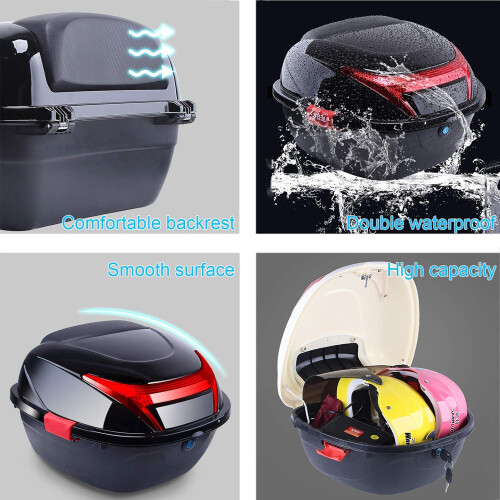 Motorcycle  Box with Backrest and Night Warning Light, Large Capacity Universal Black L 2