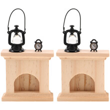 2 Ensembles De Miniature En Bois Lampe Et